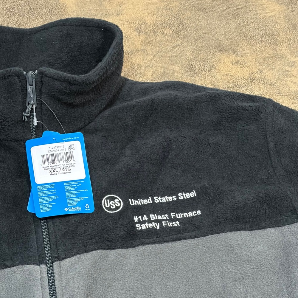 Columbia Fleece Jacket Mens XXL Black Grey US Steel Blast Furnace XM3874-012